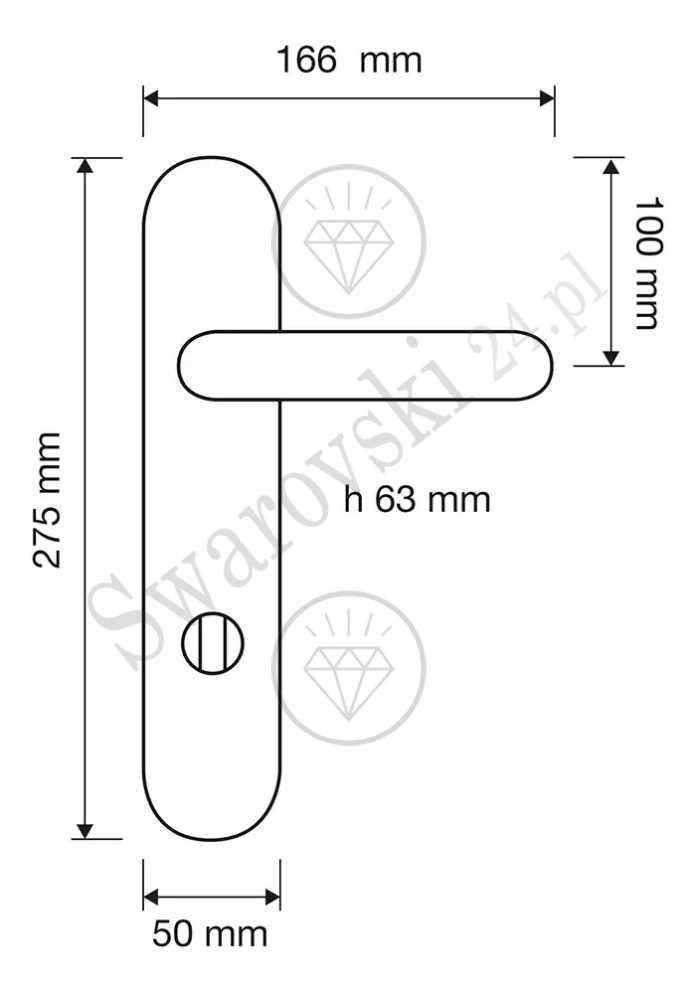 Klamka Elika Crystal z blokada WC - wymiar